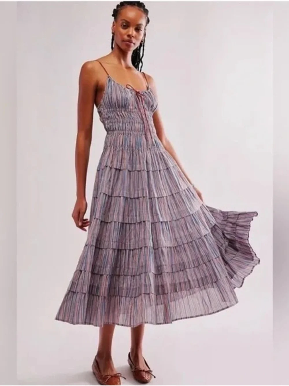 Free People Going Steady Striped Ruffle Tiered Dress